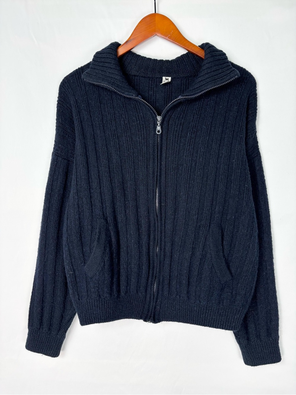 Peruvian Imports Baby Alpaca Knit Zip Up Sweater Navy Blue